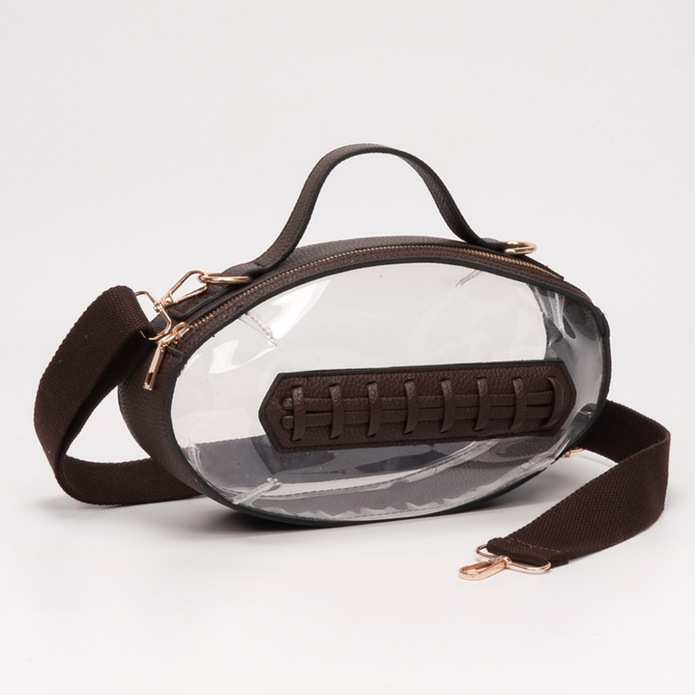 Brown Clear Transparent Bag Football Purse Crossbody Statement Womens Accessory